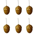 Set mit sechs goldenen Weihnachtsanhängern in Zapfenform mit strukturierter Oberfläche - Tannenzapfen-Stil / Gold
