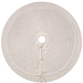 Cream white knitted Christmas tree skirt featuring cable pattern and elegant bow ties - L / Off White