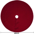 48 inch red knitted Christmas tree skirt with cable stitch and bow ties detail - Diameter 122 cm / 48 inch