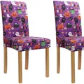 Set di 2 fodere per sedie Halloween viola con motivi di zucche fantasmi e pipistrelli - Stile Stampa Halloween / Set di 2 pezzi / Viola