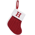 Chaussette de Noël en tricot rouge avec revers blanc et lettre H brodée dessus - Lettre H