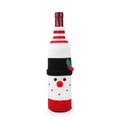 Knitted snowman wine bottle cover with red and white stripes for Christmas decoration - Snowman