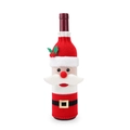 Funda de punto para botella de vino de Papá Noel con barba blanca y gorro rojo - Papá Noel con Decoración de Flores