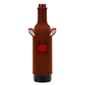 Detail of Christmas reindeer knitted wine bottle cover with 3D ears and red pompom nose - Brown