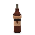 Knitted Christmas reindeer wine bottle cover with 3D antlers and soft faux fur trim - Elk