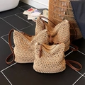 Hollow out woven straw crossbody bag in khaki with brown straps and tassel detail - Large / Khaki (With Charm)