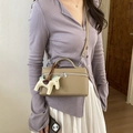 Sac à main kaki avec motif litchi, breloque cheval et bandoulière pour mode bureau - Khaki Avec Pendentif