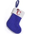 Royal blue knitted Christmas stocking with white cuff and red letter C embroidery - Letter C