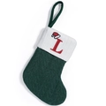 Green knit Christmas stocking with white cuff and red letter L embroidery detail - Letter L