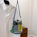 Outdoor drawstring water bottle bag with grey green plaid and flower charm accent - With Charm / Yellow