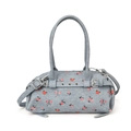 Light blue floral denim shoulder bag with red patterns and adjustable crossbody strap - Blue