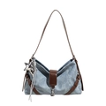 Borsa a spalla retrò blu denim con finiture in pelle marrone e stella argento - Con Ciondolo / Blu