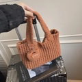 Borsa a mano retrò in maglia all'uncinetto arancione con mini pochette decorativa - Marrone