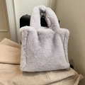 Elegante bolso tote de piel sintética violeta claro con textura de felpa suave - Gris