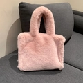 Pink faux fur tote bag in a square plush design with soft double handles for winter - Pink