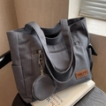 Sac fourre-tout gris foncé en toile avec poche zippée et porte-monnaie rond amovible - Bleu marine