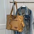 Grand sac cabas en toile marron avec poches multiples et petite pochette assortie - Kaki