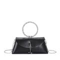 Elegante borsa da sera nera con manico ad anello in strass e tracolla a catena - Piccolo / Nero