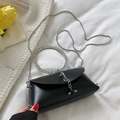 Structured black leather bag with rhinestone handle and silver snake chain detail - Black Small