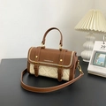 Retro two-tone brown crossbody handbag with embossed patterns and gold hardware - Brown
