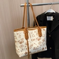 White graffiti tote bag with brown straps and playful cartoon smiles for women - No Pendant / Brown