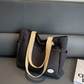 Minimalist canvas tote bag in black and beige with letter patch decoration - Black