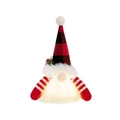 Light-up Christmas gnome ornament featuring a red buffalo plaid hat and glowing white beard - Q-version LED Red Black Plaid Gnome Pendant