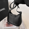 Minimalist black crescent underarm bag in smooth leather finish with adjustable strap - No Pendant / Black