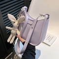 Chic light purple half-moon shoulder bag with adjustable strap and cute bunny pendant - With Pendant / Purple