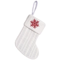 White knitted Christmas stocking with red snowflake embroidery and honeycomb texture - Snowflake