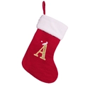 Red knitted Christmas stocking with white faux fur trim and gold glitter letter A - Letter A (A)