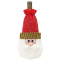 Detail of Santa Claus wine bottle cover with red knit hat and white fuzzy beard decoration - Santa Claus Style