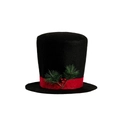 Victorian style black felt Christmas tree topper hat with red ribbon and holly berries - Black Style