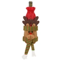 Detail of Christmas reindeer wine bottle cover with red knit fabric and striped scarf - Reindeer Style
