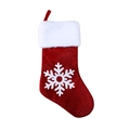 Red Christmas stocking with white snowflake applique and faux fur trim for decoration - Snowflake