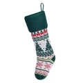 Dettaglio calza di Natale in maglia con motivi nordici e bordo superiore in velluto - Stile Albero di Natale Verde Scuro