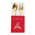 Kerst bestekhouder van rood vilt met wit borduursel en goudkleurig bestekset - Enveloppe Zak / Rood (RED)