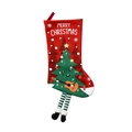 Detail of red Christmas sock with guitar-playing tree and Merry Christmas text - Christmas Tree / Red