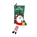 Christmas decoration sock with Santa print, Merry Christmas text and long hanging legs - Santa Claus / Green