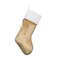 Calza di Natale in velluto dorato con risvolto bianco, bordo rosso-oro e nappe decor - Oro