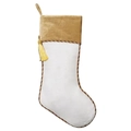 Calza di Natale in velluto bianco con risvolto dorato, nappa e bordo intrecciato - Bianco