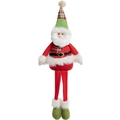 Christmas Santa plush toy with long legs in red and green knitted fabric on white background - Santa Claus Style
