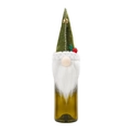 Weihnachts-Zwerg Flaschenhülle mit grünem Filzhut, weißem Kunstpelzbart und Glöckchen - Grüner Hut