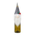 Weihnachts-Zwerg Weinflaschenhülle aus grauem Filz mit weißem Bart und goldener Glocke - Grau Mütze