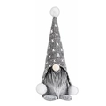 Standing Christmas gnome with grey polka dot knitted hat and long white plush beard - Gray