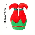 Detail van 38 cm rode elfenpoten met bellen en groene basis voor kerstdecoratie - Rode En Groene Elfenpoten (ML-L763)