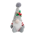 Gnome de Noël gris tricoté avec barbe blanche et détail de houx sur le bonnet - Style en Tricot Gris