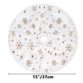 Detailed view of 15 inch white plush Christmas tree skirt with golden snowflake patterns - Diameter 37cm / Gold Snowflake