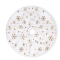 White plush Christmas tree skirt featuring elegant gold snowflake and star patterns - Gold Stamped Snowflake Tree Skirt / 38 cm