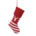 Knitted red and white striped Christmas stocking for pets with white reindeer motif - Red Reindeer